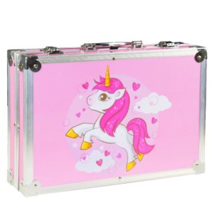 Set 145 piese pentru pictura, pentru copii sau adulti, pixuri de colorat, creioane colorate si vopsele de pictura, cu geanta de transport ROZ UNICORN, model AVX-WT-MONETE145 - Image 6