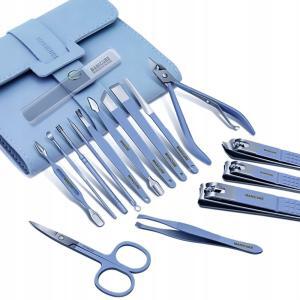 Set Manichiura si Pedichiura 16-in-1 cu plic din piele ecologica, model "MANI-CUT BLUE", culoare Albastra - Image 3