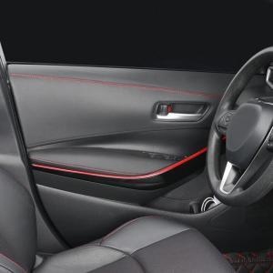 Banda decorativa pentru interiorul vehiculului, lungime 2m, din piele ecologica, culoare Neagra + cusatura Rosie - Image 5