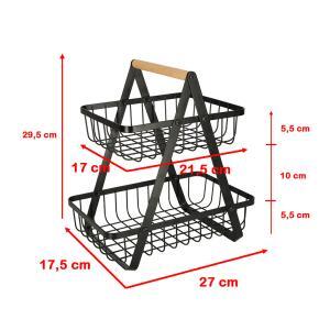 Cos de fructe cu doua etaje, pliabil, lemn + metal, culoare neagra - Image 3