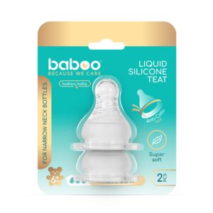 Tetina Din Silicon Baboo - Gat Stramt, Debit Rapid, 2 bucati, 6 luni+