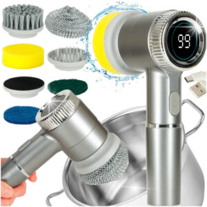 Perie electrica "5-in-1" cu 5 accesorii de curatare pentru baie, podea, rosturi faianta, piscina, cu afisaj cu LED si incarcare USB