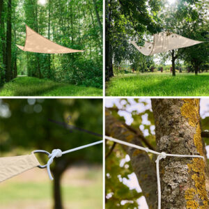 Umbrar de gradina triunghiular, impermeabil, culoare Bej, dimensiune 4 x 4 x 4 m - Image 12