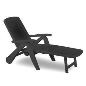 Sezlong de Plaja sau Gradina, reglabil, dimensiune 190 x 60 x 72 cm, material plastic, culoare Negru