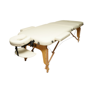 Masa de masaj pliabila, 3 zone, cadru lemn, spuma 5cm, inaltime 55-76cm, piele ecologica, dimensiuni 60x213cm, culoare Crem - Image 3