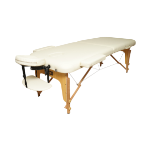 Masa de masaj pliabila, 2 zone, cadru lemn, spuma 5cm, inaltime 55-76cm, piele ecologica, dimensiuni 60x213cm, culoare Crem - Image 3