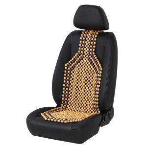 Husa pentru scaun auto cu bile de masaj din lemn, culoare Bej/Maro