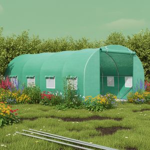 Solar de gradina, dimensiune 400x300x200cm, folie verde PE cu plasa 140g/mp UV, 1 usa, 8 ferestre, teava otel galvanizat de 19mm - Image 4