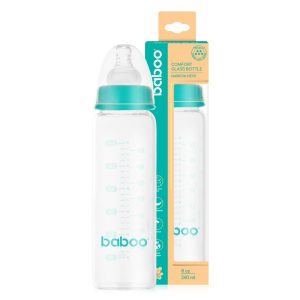 Biberon din Sticla Anticolici BABOO - Gat Stramt, 240 ml, 3 luni+ NEW